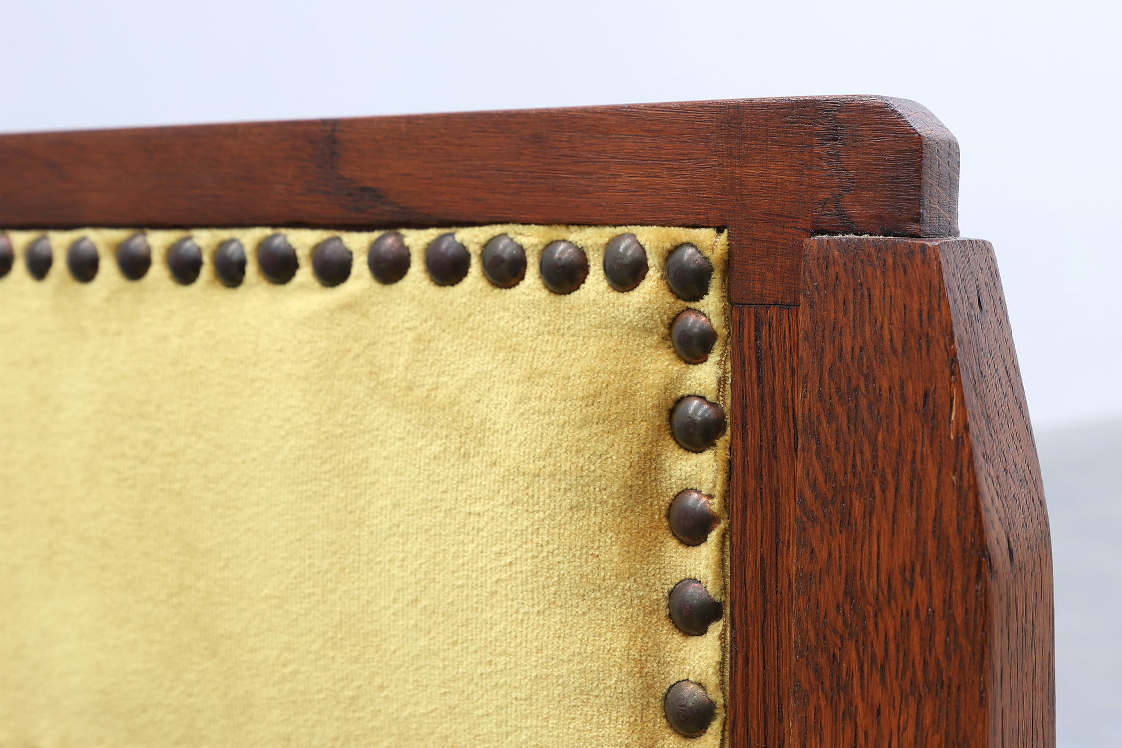 Belgian Art Deco Oak Side Chair with Yellow Upholstery, 1920sthumbnail